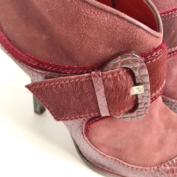 Claudio Merazzi Burgundy/Red Leather Point Toe Buckle Booties 35.5/5.5 Italy - Picture 8 of 12